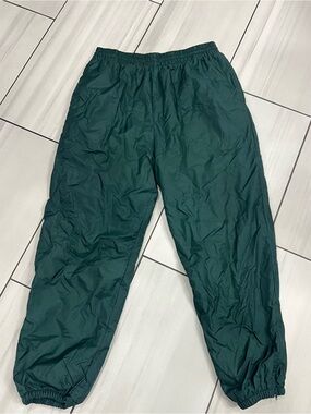 Vintage Warm Up Insulated Track Pants Mens L Green Elastic Waist Zip Ankle Nylon